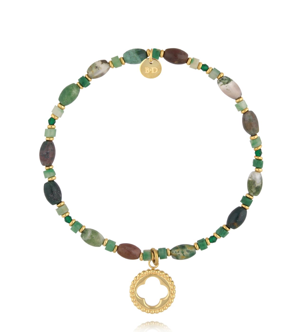 Bransoletka zielona z agatami i koniczynką - By Dziubeka