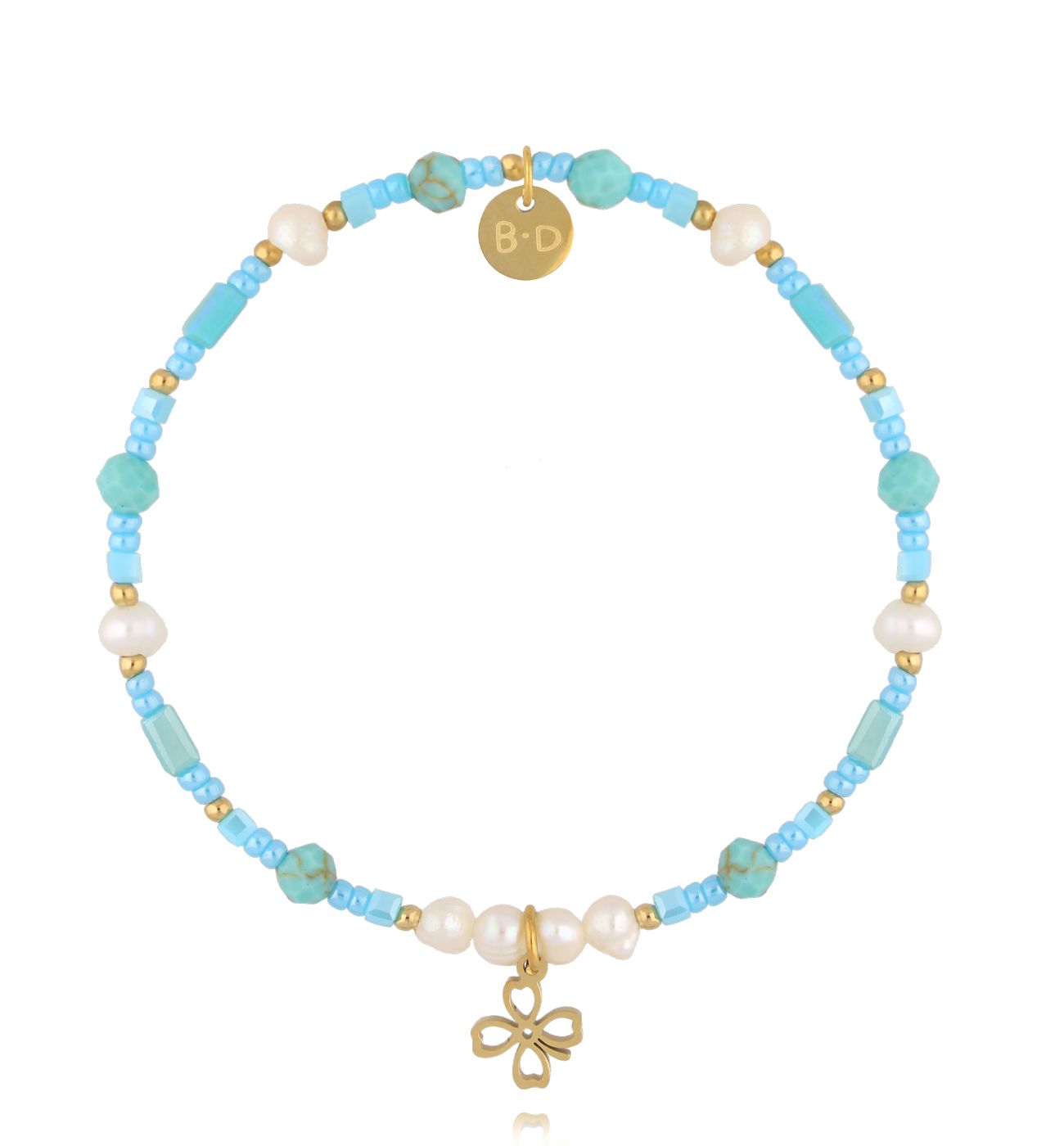 Bransoletka błękitna z zawieszką kwiatka BTW3417