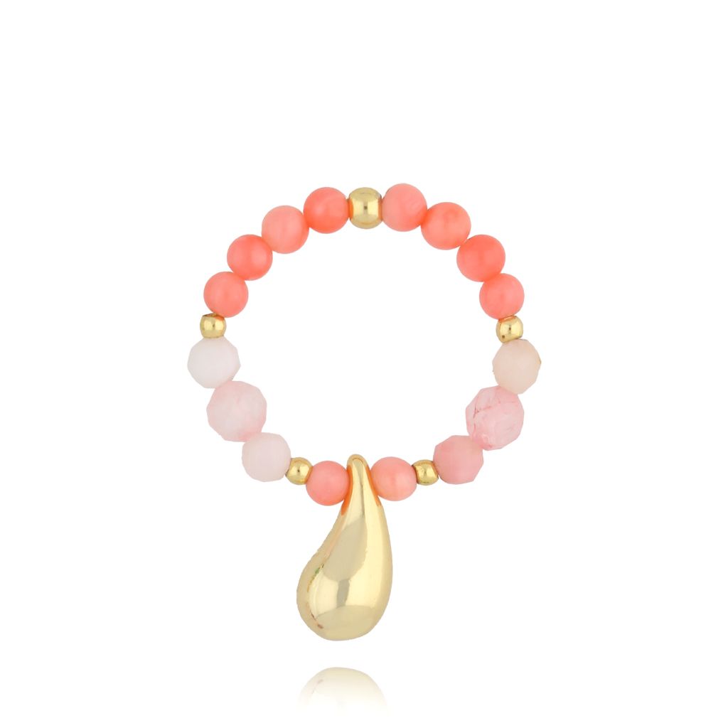 Pierścionek z kwarcami różowymi i łezką Nature's Tears PSC0603 - By Dziubeka