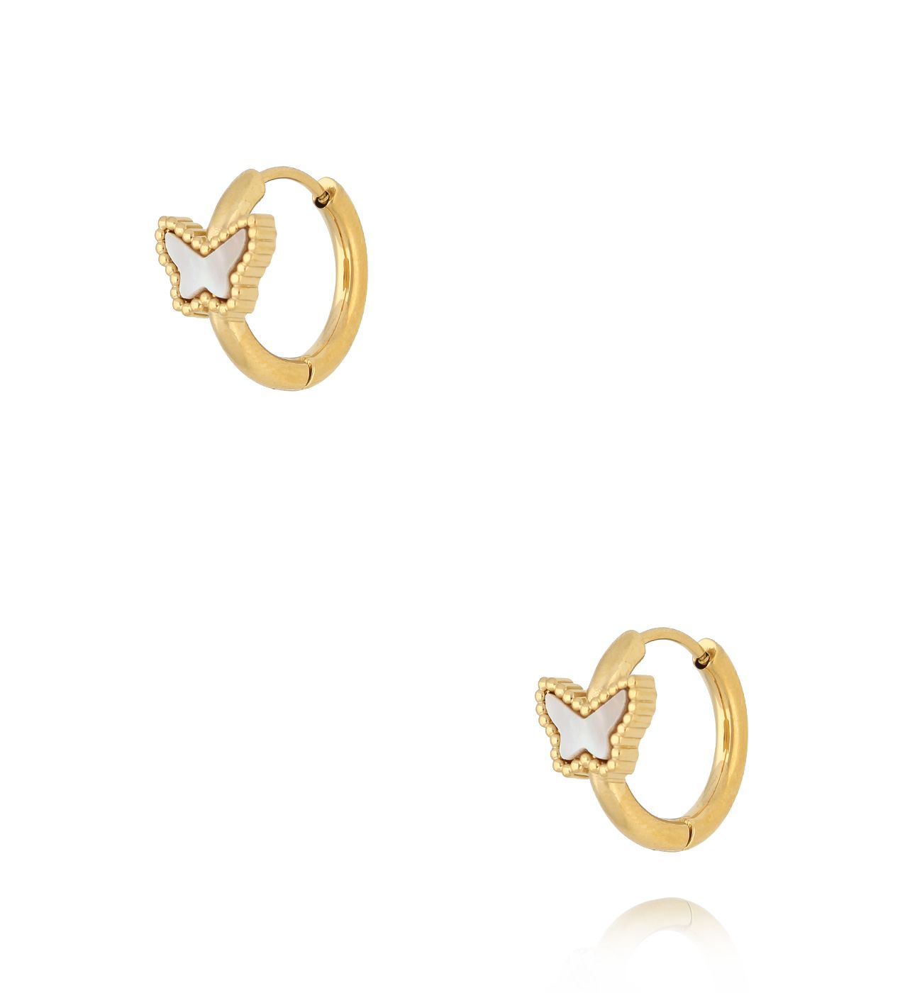 Kolczyki kółka z perłowymi motylkami - By Dziubeka