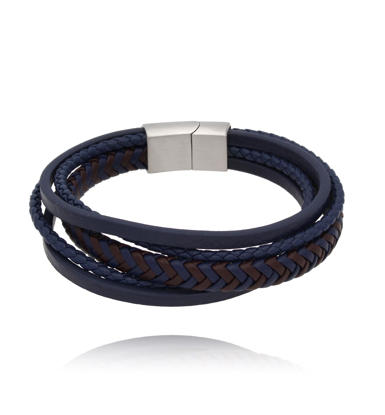 Bransoletka męska skórzana granatowa Aimar 50 - By Dziubeka