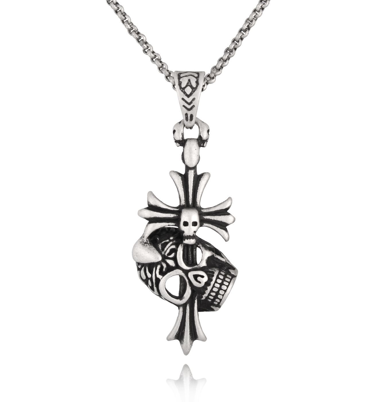 Naszyjnik męski z krzyżykiem i czaszką Orm NMITC0147