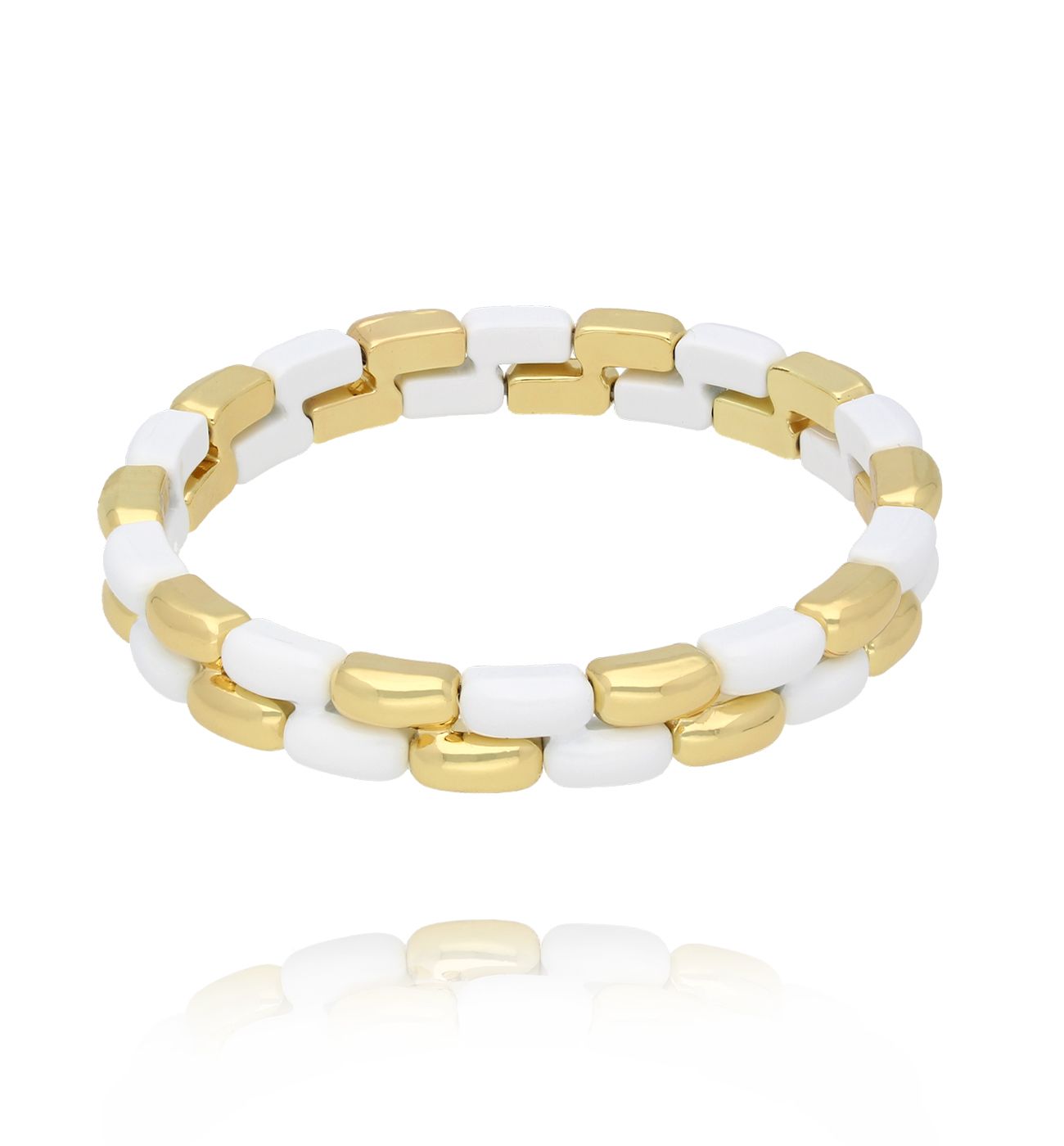 Bransoletka biało-złota z geometrycznych ogniw BCR0029