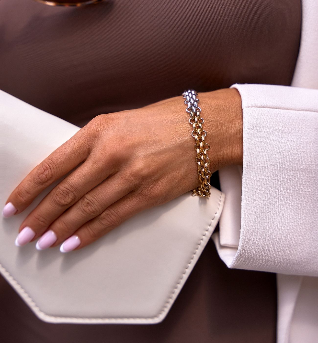 Bransoletka łańcuch srebrno złoty Timeless Twist - By Dziubeka