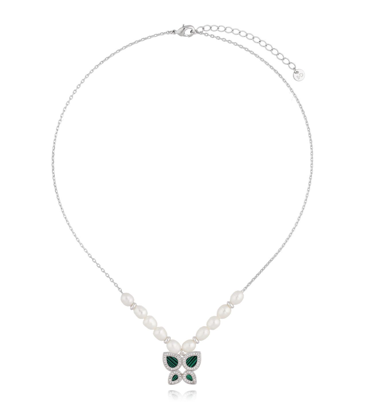 Naszyjnik z zielonym motylkiem i perłami NLU0018 - By Dziubeka