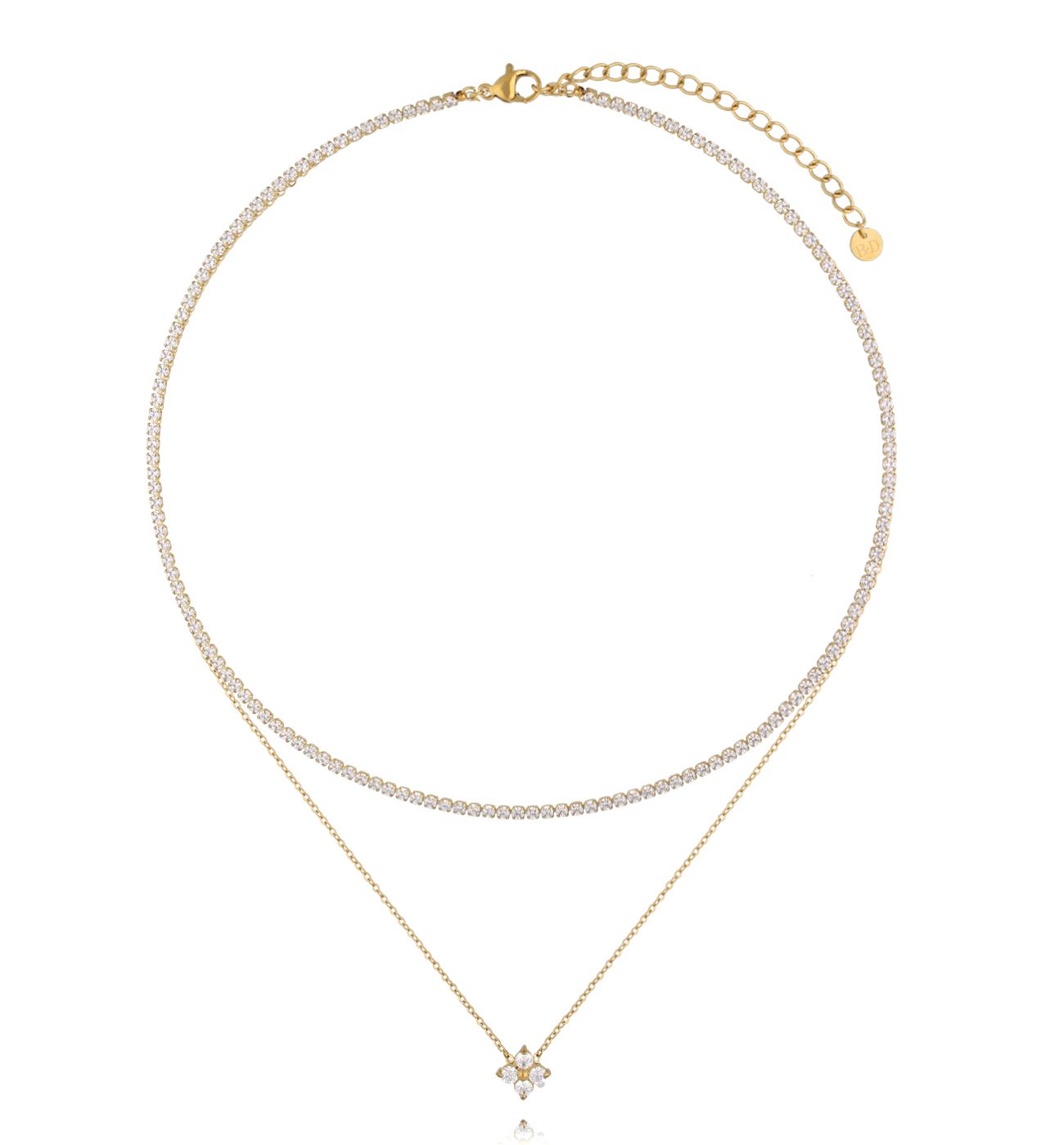Naszyjnik tenisowy złoty z kryształkami NSY0537 - By Dziubeka