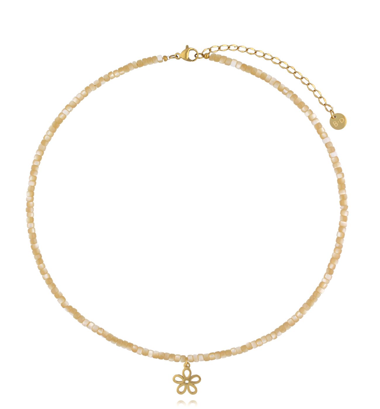 Naszyjnik z beżową muszlą i kwiatkiem - By Dziubeka