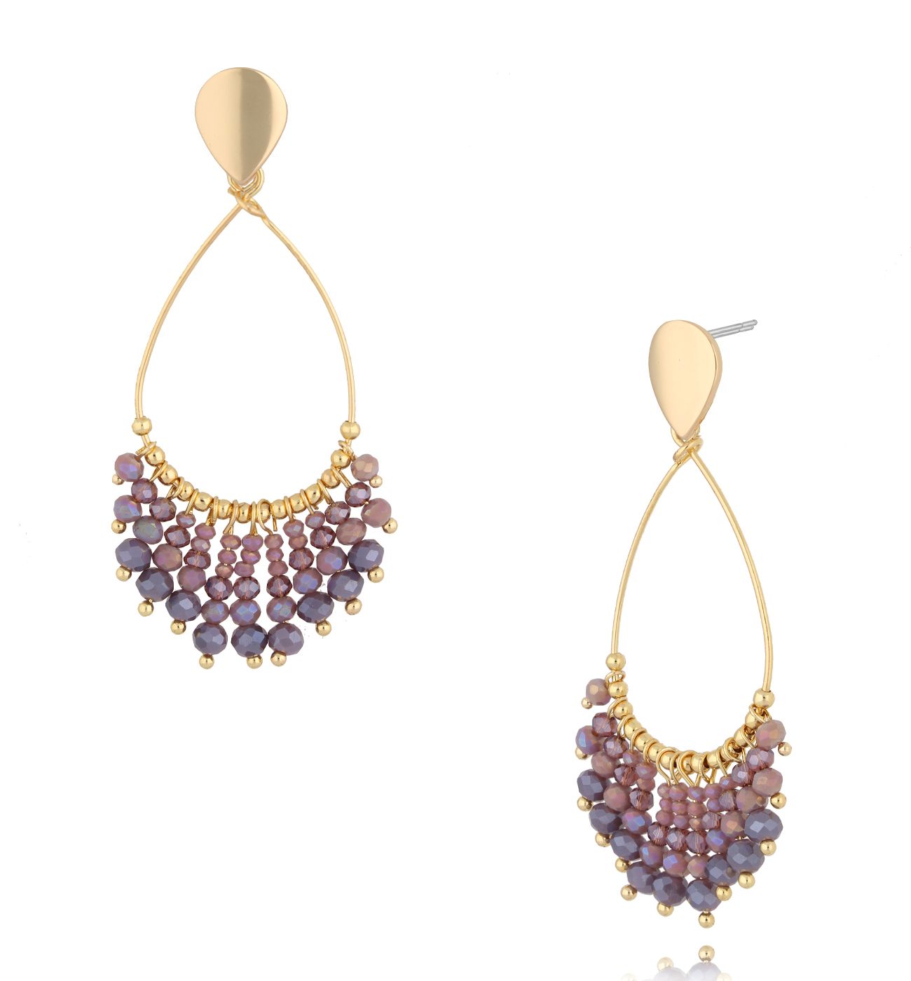 Kolczyki łezki z fioletowymi kryształkami KWE0252 - By Dziubeka