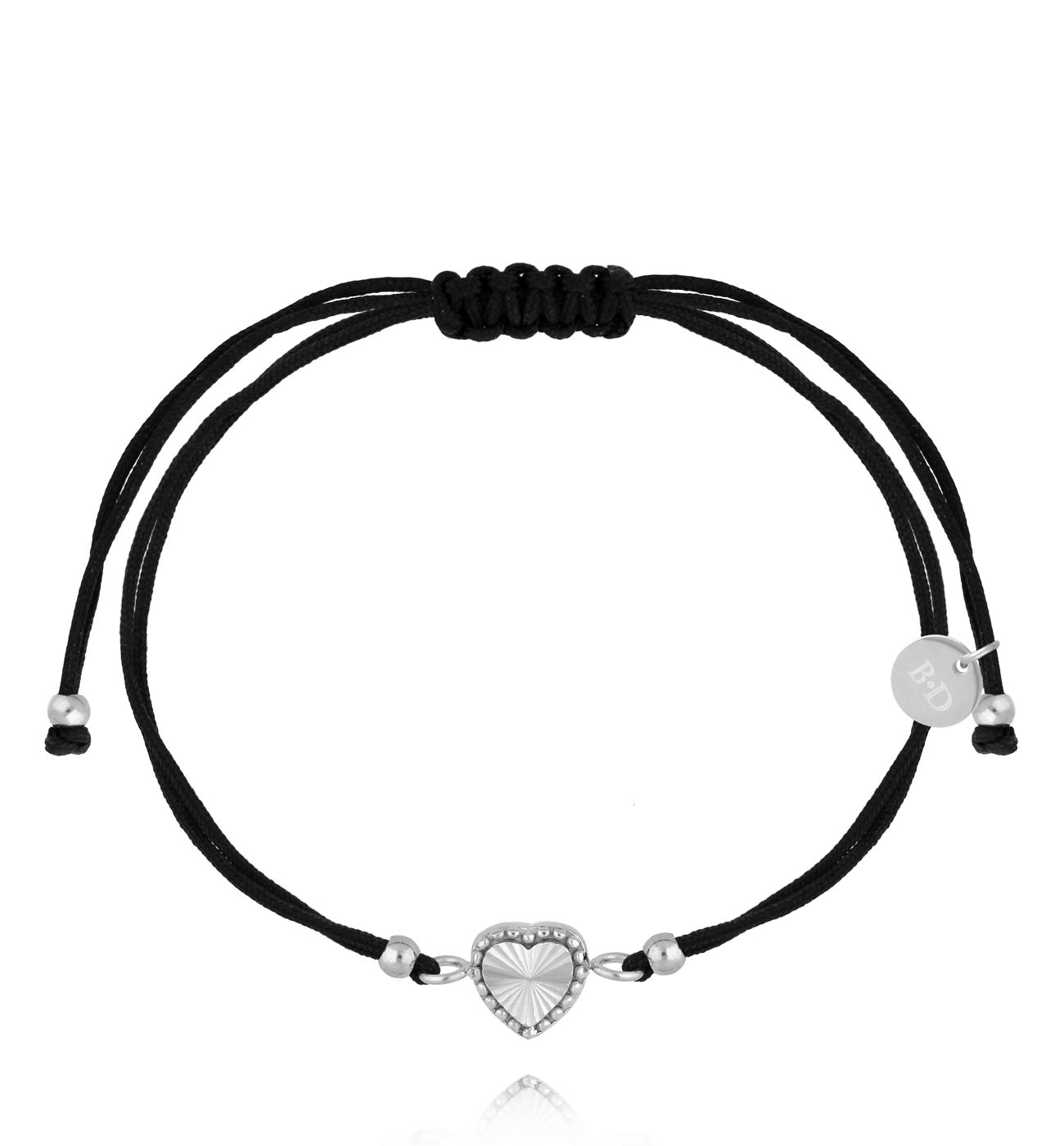 Bransoletka z czarnym sznurkiem i srebrnym sercem BGL1056 - By Dziubeka