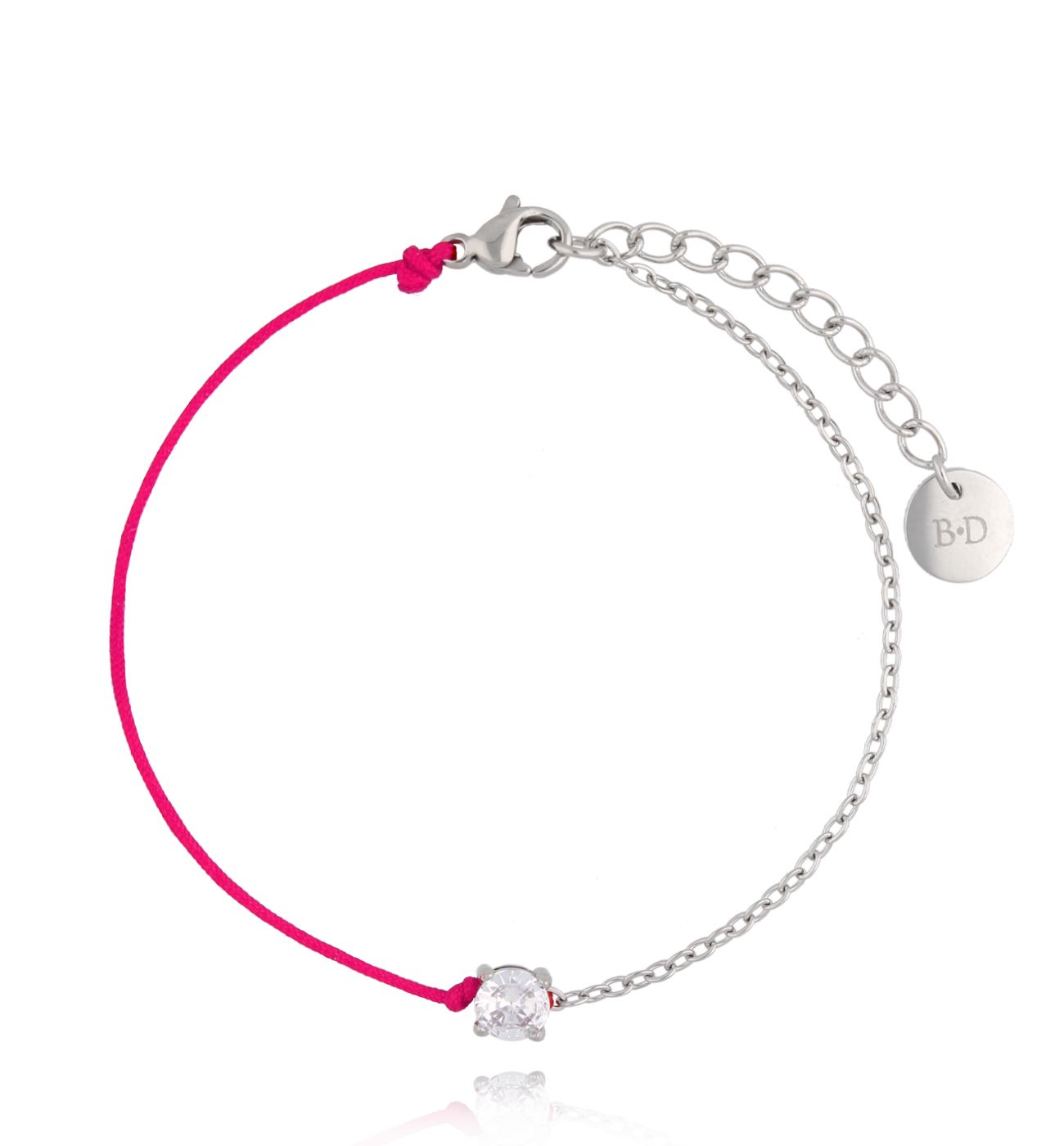 Bransoletka srebrna z fuksjowym sznurkiem Abella BSA0455