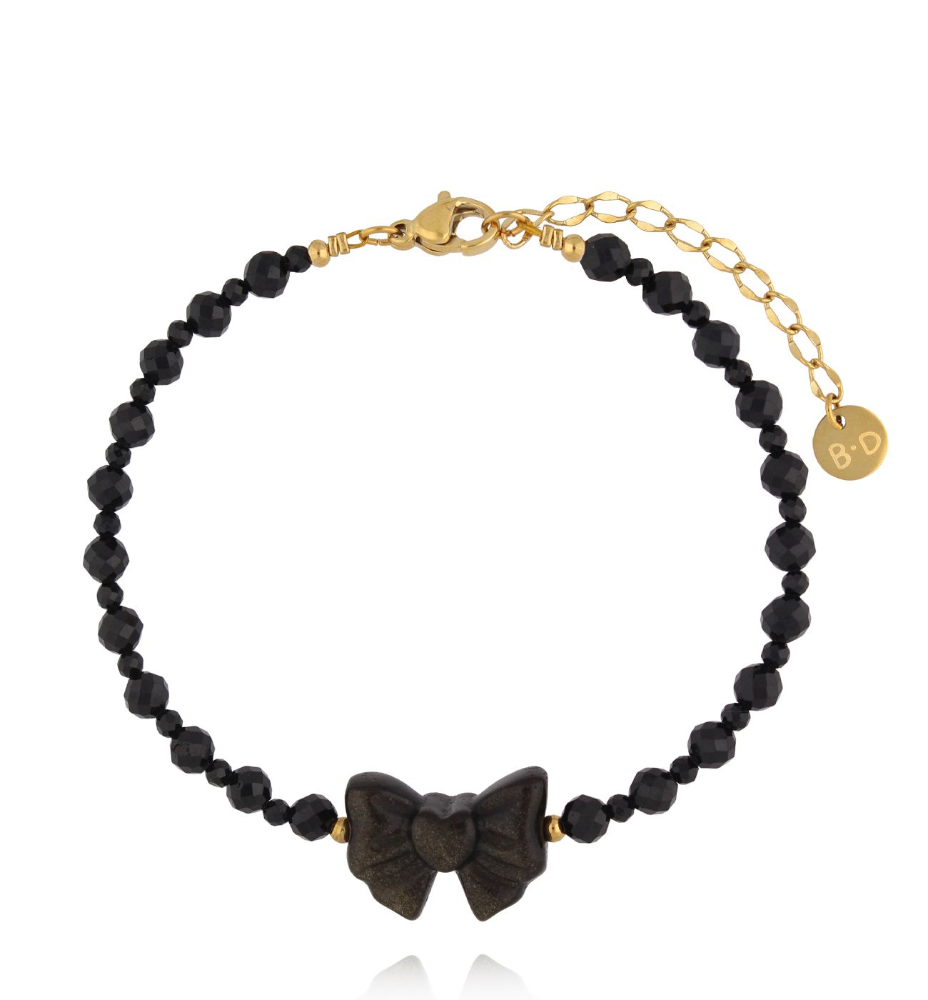 Bransoletka z turmalinami i obsydianami z kokardką - By Dziubeka