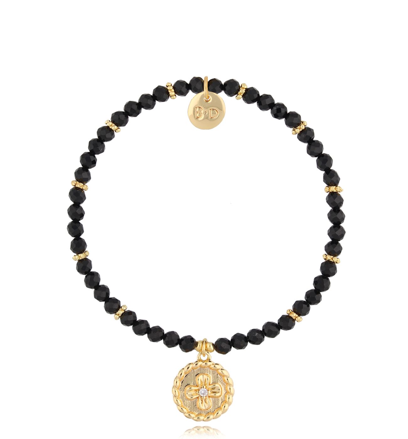 Bransoletka z czarnymi turmalinami i koniczynką Biskira - By Dziubeka