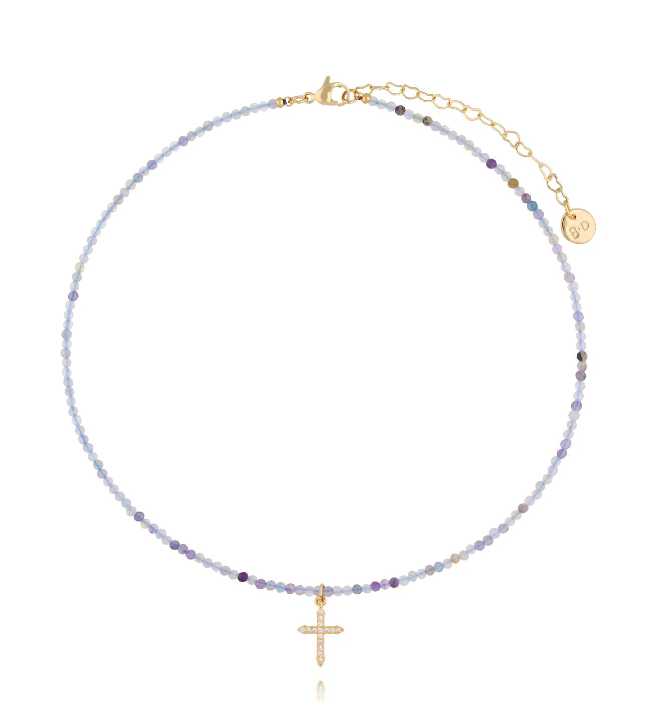 Naszyjnik z fluorytami i krzyżykiem NTW1476