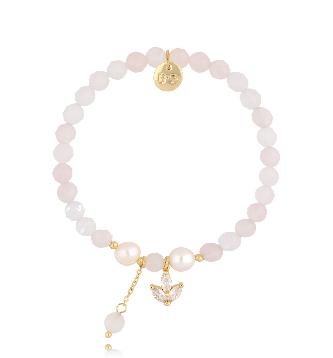 Bransoletka z kwarcami różowymi i zawieszką - By Dziubeka