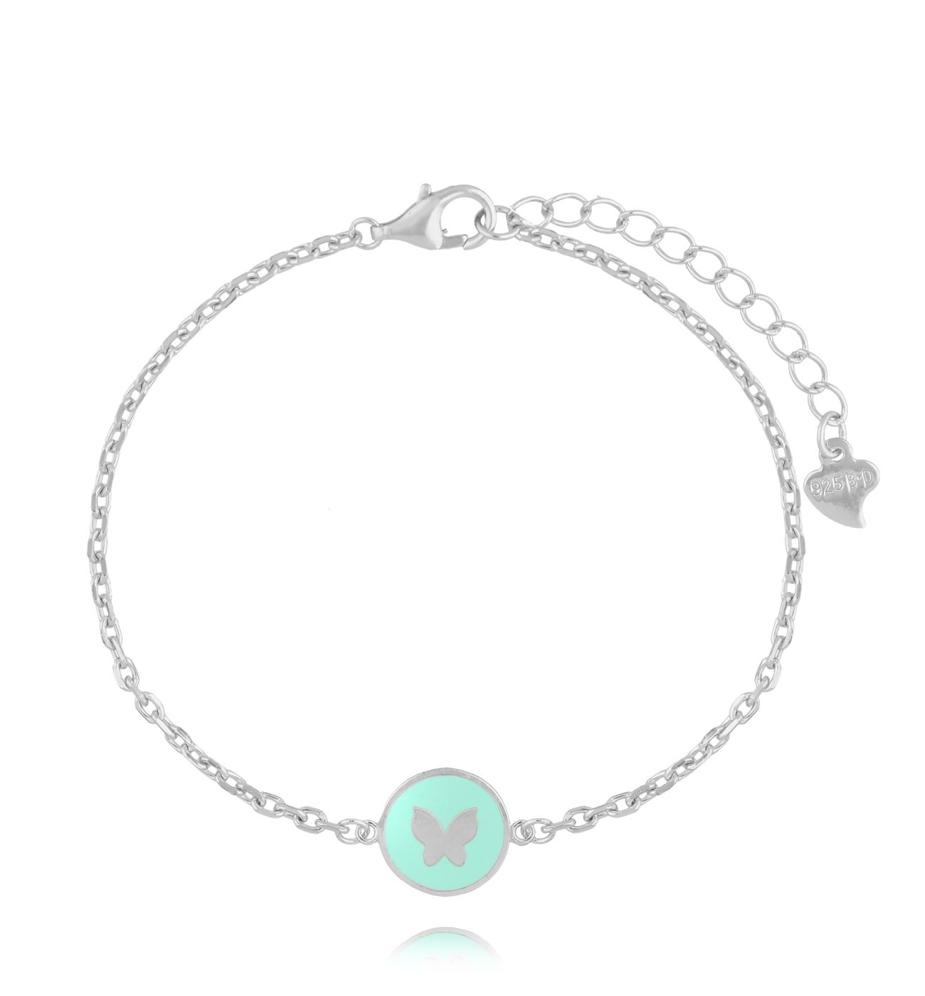 Bransoletka srebrna z motylkiem i miętową emalią BCA0003