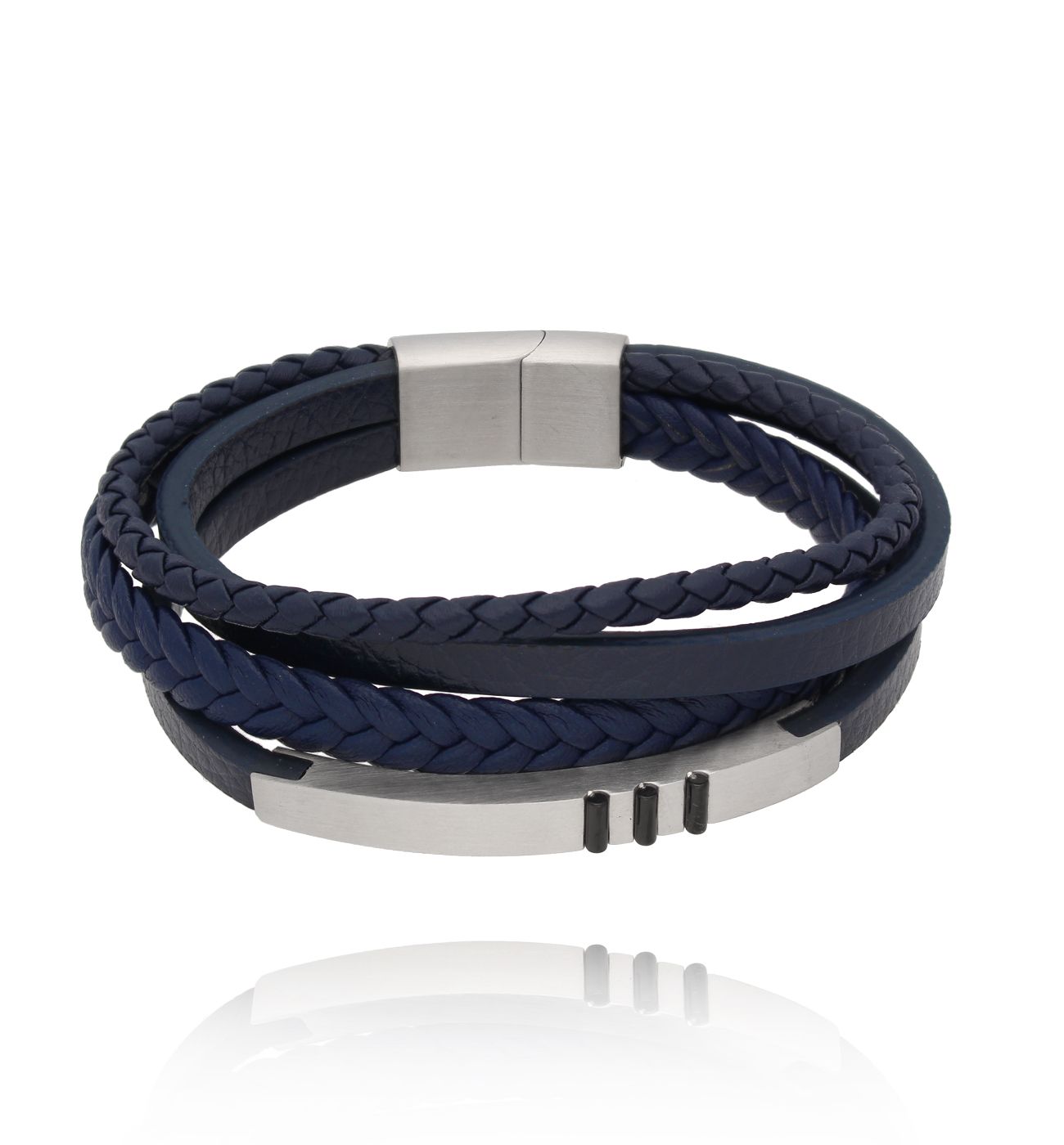 Bransoletka męska skórzana granatowa Esaú 42 - By Dziubeka