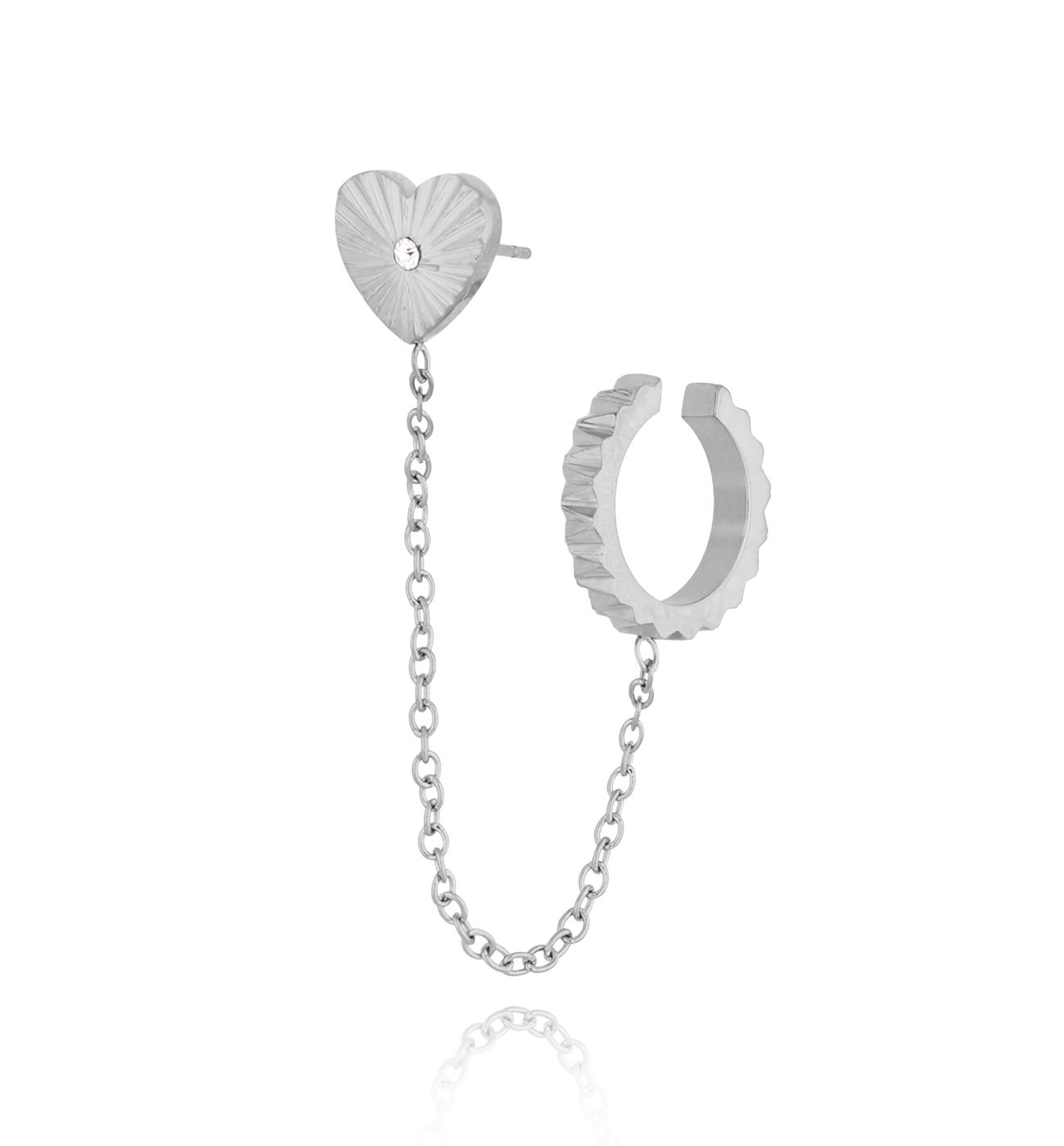 Nausznica srebrna z kolczykiem sercem Lille KSA1016