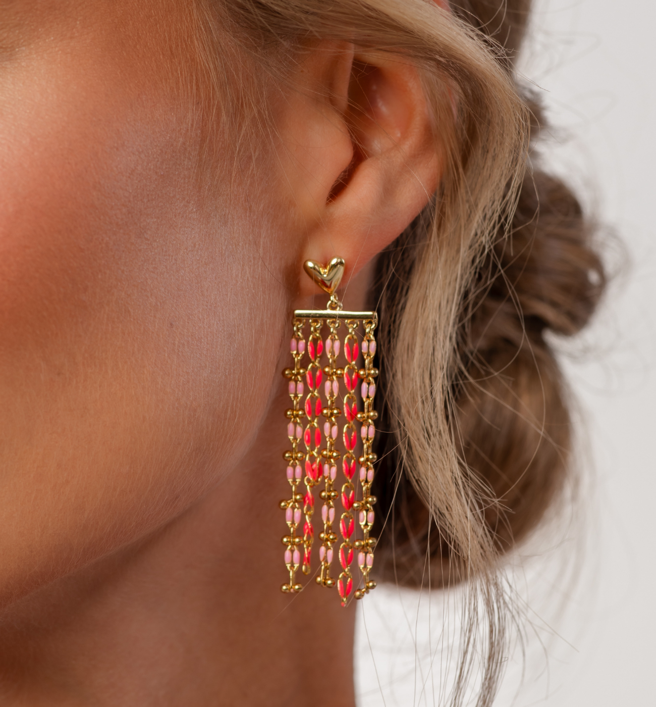 Kolczyki serca emaliowane różowe KSC0147