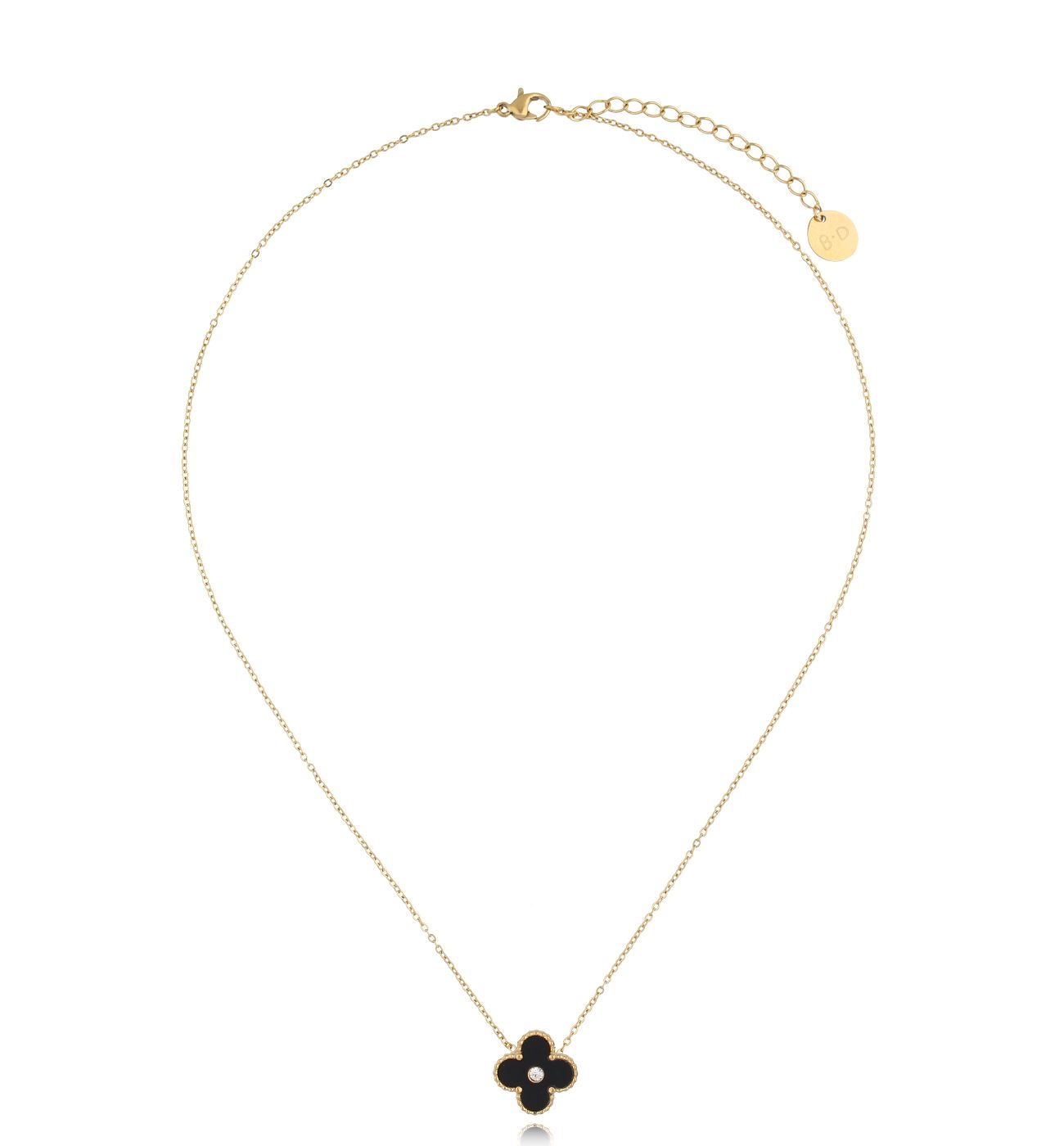 Naszyjnik złoty z czarną koniczynką Matilde NSY0159