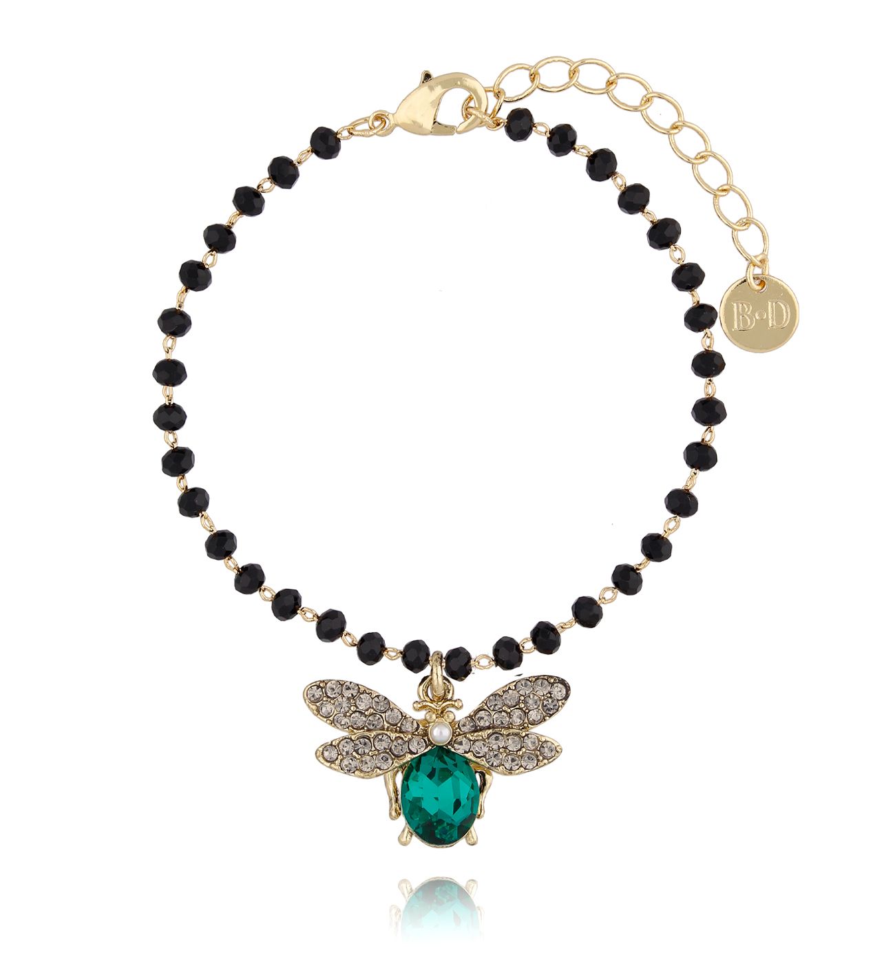 Bransoletka z zielonym owadem z kryształkami Revival BMI0033