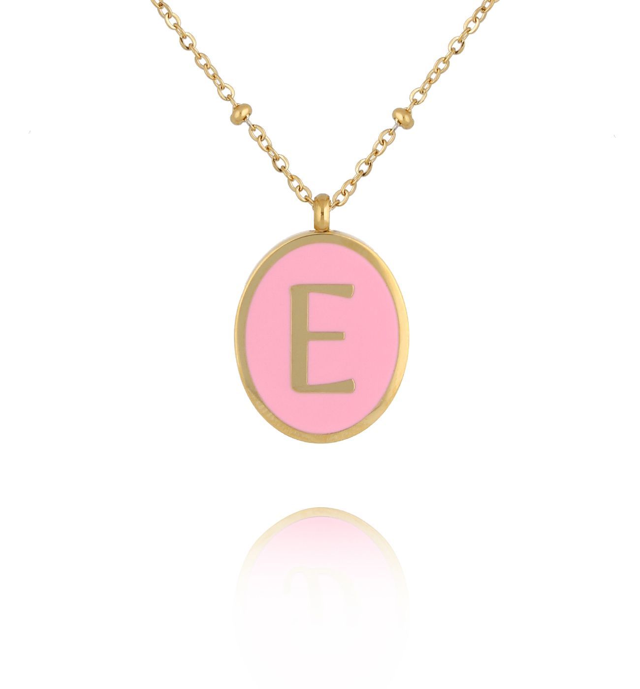 Naszyjnik z różową emalią z literą E Vintage Enamel Alphabet NSA1296