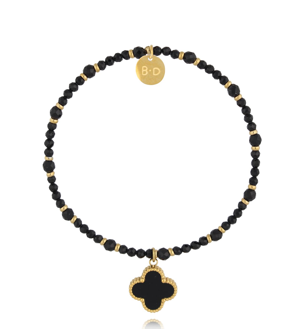 Bransoletka czarna z koniczynką BTW3166