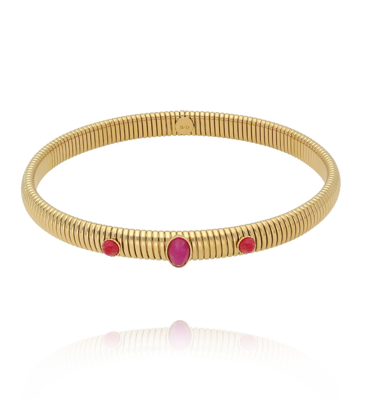 Bransoletka elastyczna złocona z jadeitem fuksjowym BEA0033