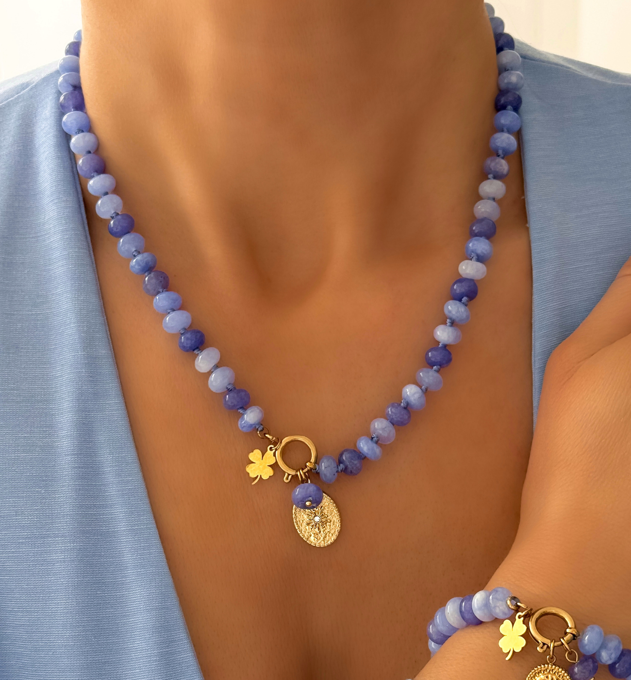 Naszyjnik niebieski z agatami - By Dziubeka