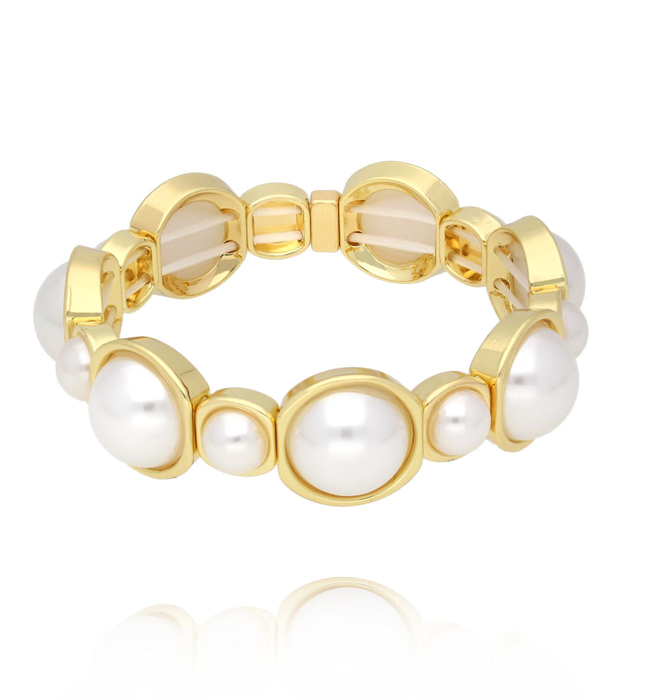 Bransoletka z dużymi i małymi perłami w złotych oprawach BCR0026 - By Dziubeka