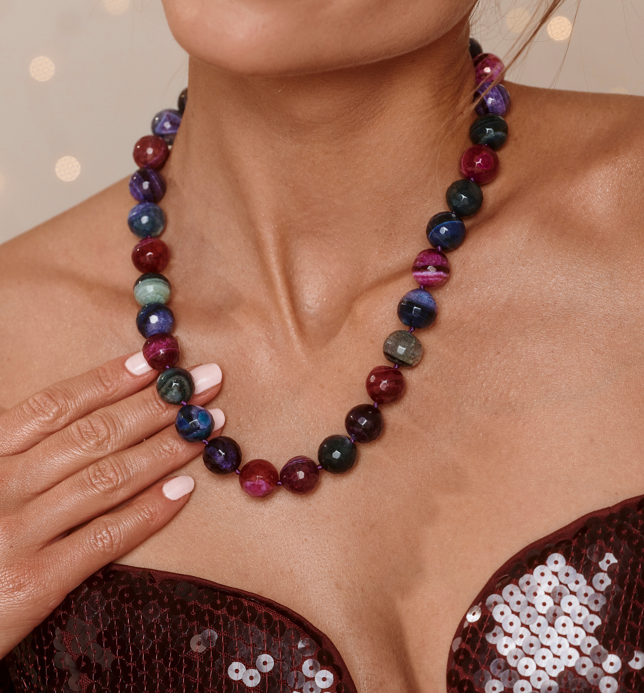 Naszyjnik z agatami fuksjowo zielony NPA1530