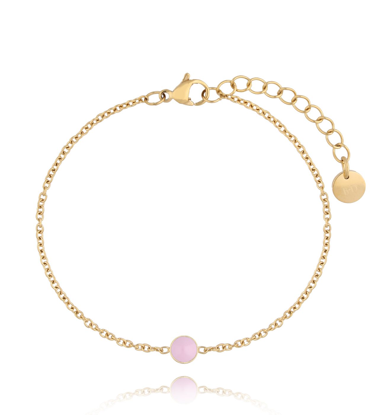 Bransoletka złota z liliową emalią Gocce - By Dziubeka