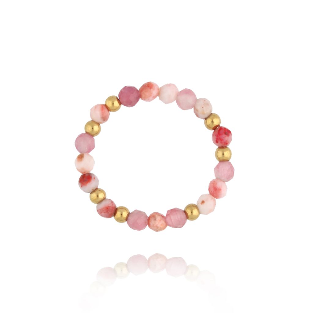 Pierścionek elastyczny z turmalinami i jaspisami PSC0608 - By Dziubeka