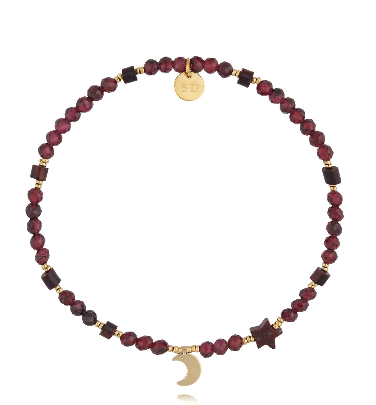 Bransoletka bordowa z księżycem i gwiazdką - By Dziubeka