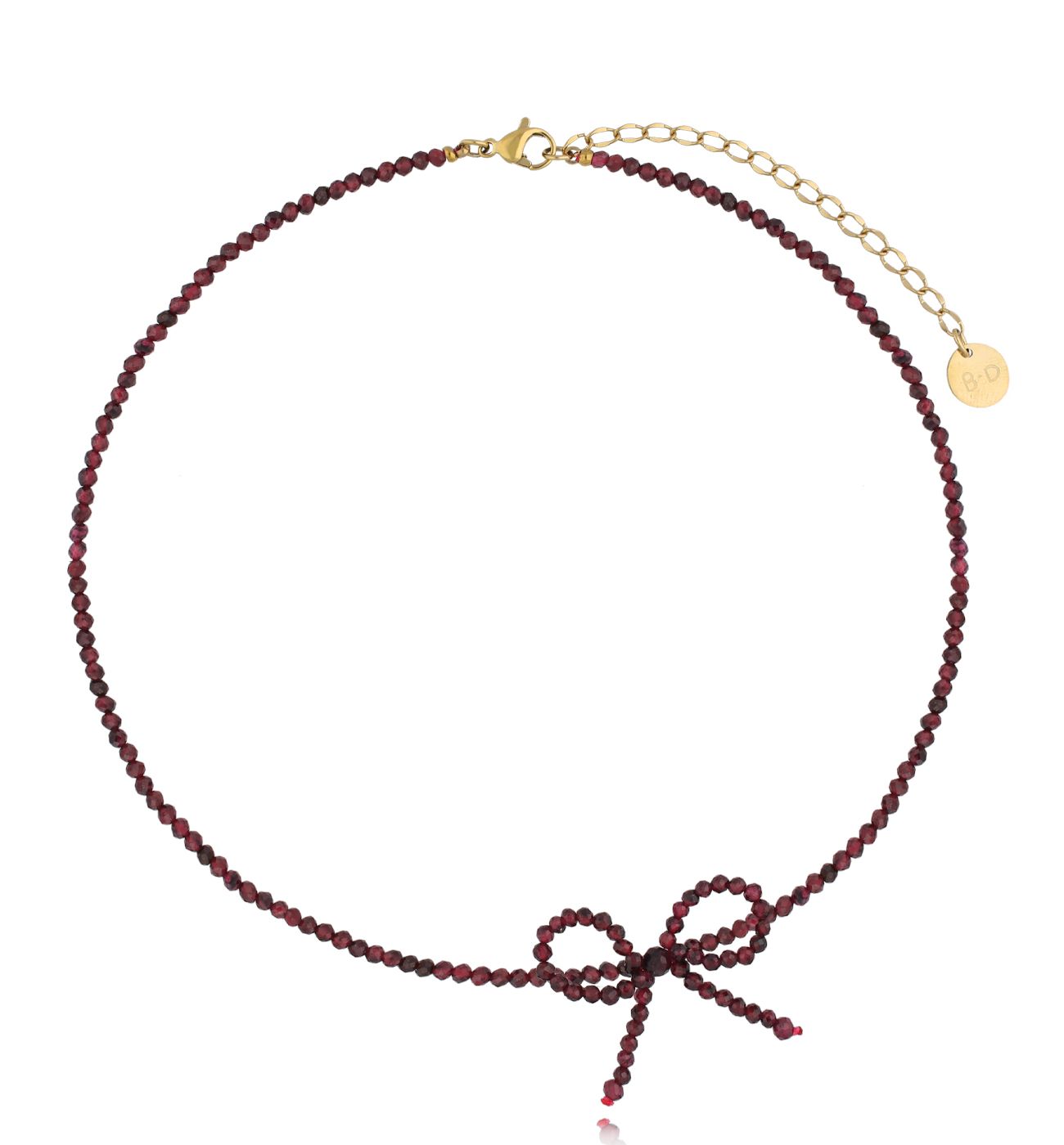 Naszyjnik z kokardką bordowy z granatów NSY0379