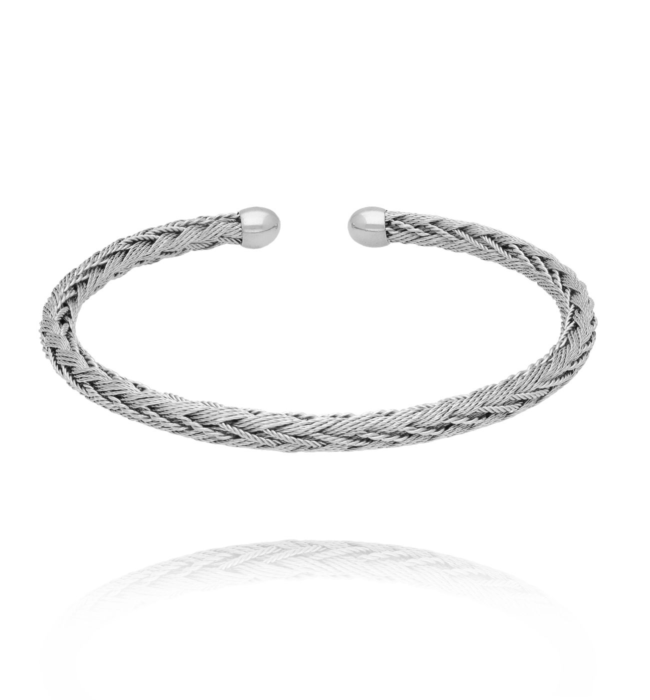 Bransoletka obręcz okrągła srebrna z plecionki BSY0447