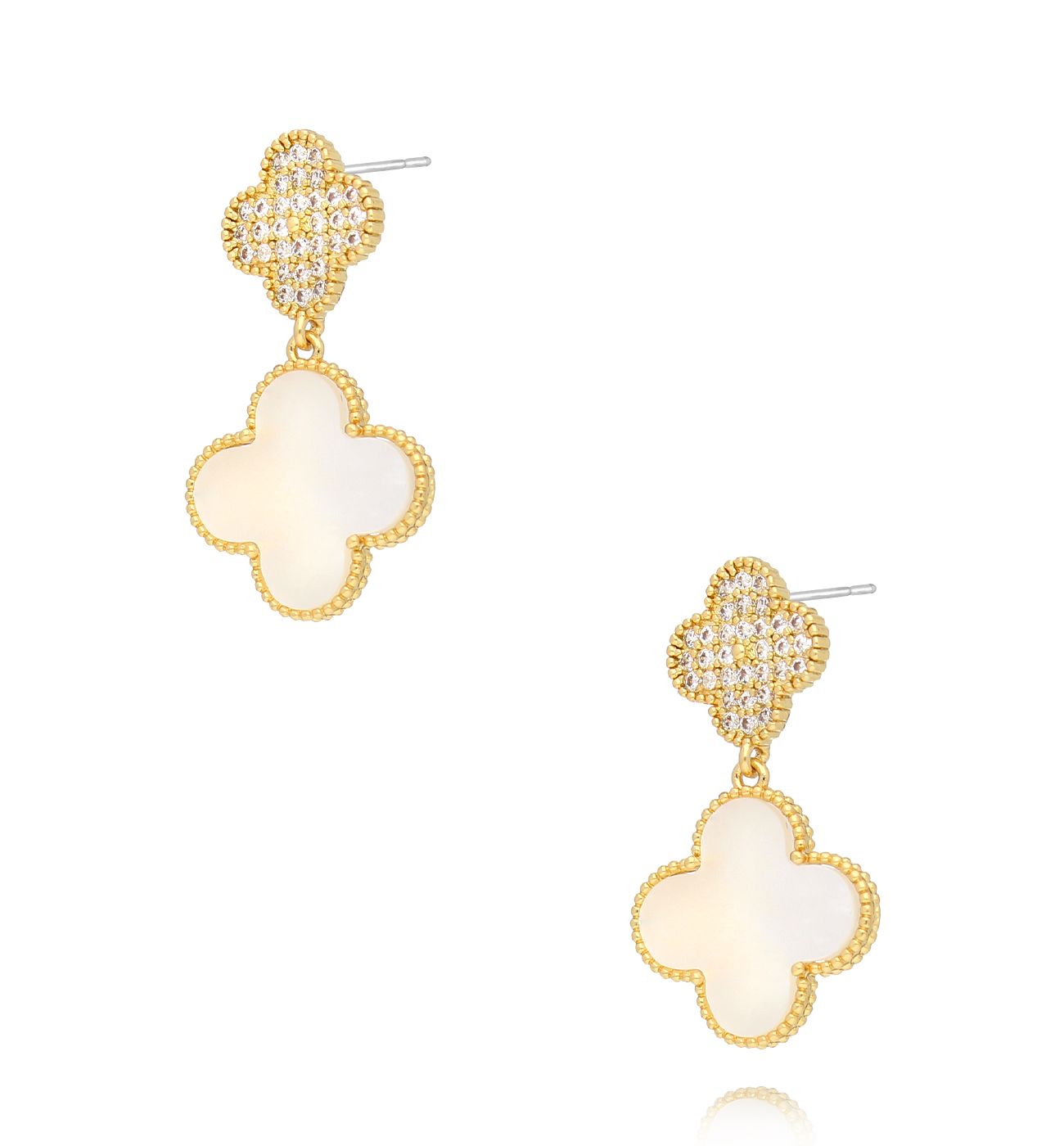 Kolczyki koniczynki złote z kryształkami KSS1845