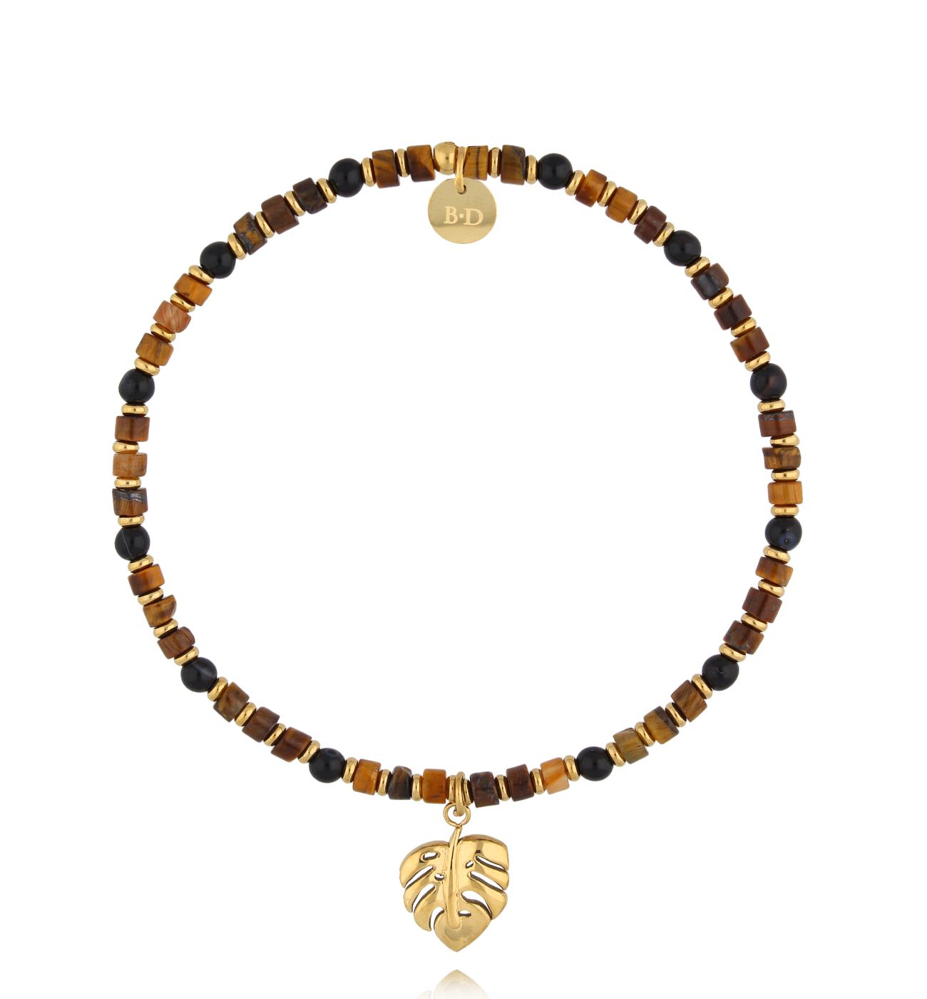 Bransoletka z tygrysim okiem i liściem monstery - By Dziubeka