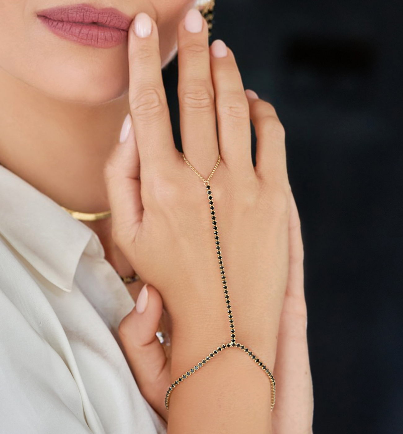 Bransoletka z pierścionkiem tenisowa czarna Este BSS0103 - By Dziubeka