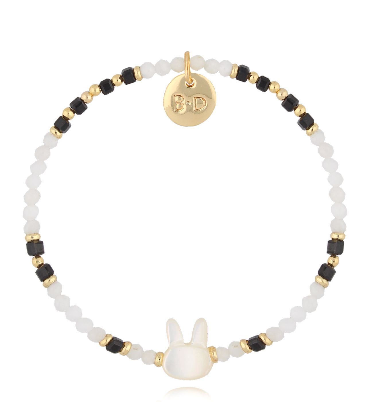 Bransoletka czarno biała z króliczkiem Lapereau - By Dziubeka