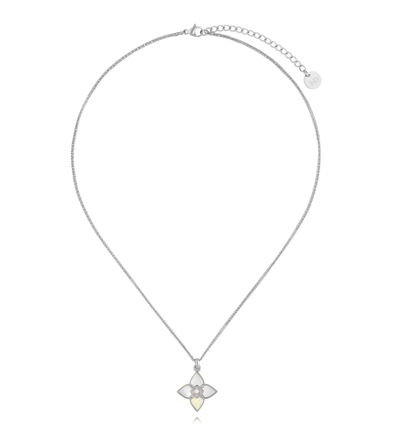 Naszyjnik z koniczynką i masą perłową srebrny - By Dziubeka