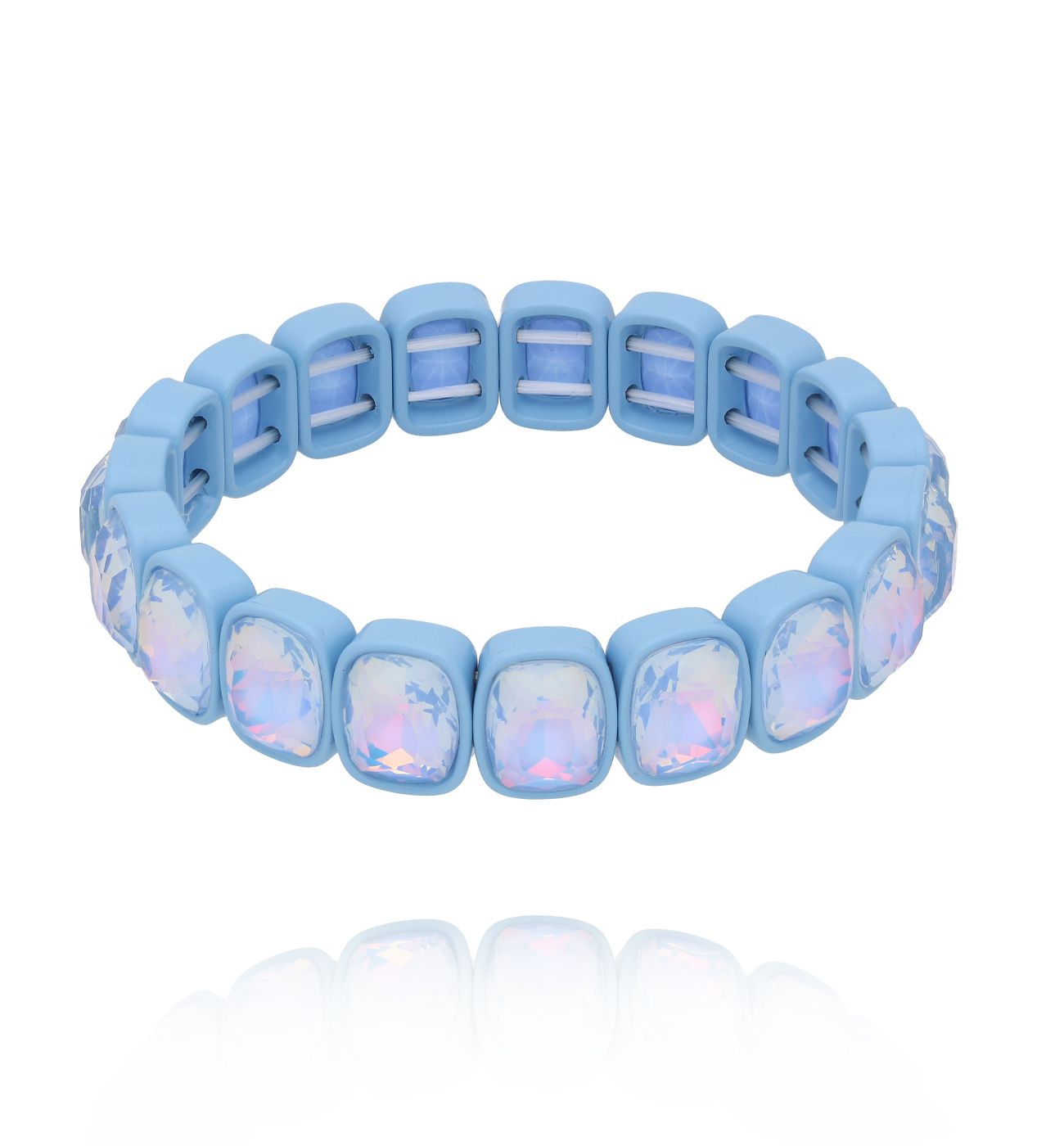 Bransoletka w pastelowym błękicie z opalizującymi kryształami BCR0056