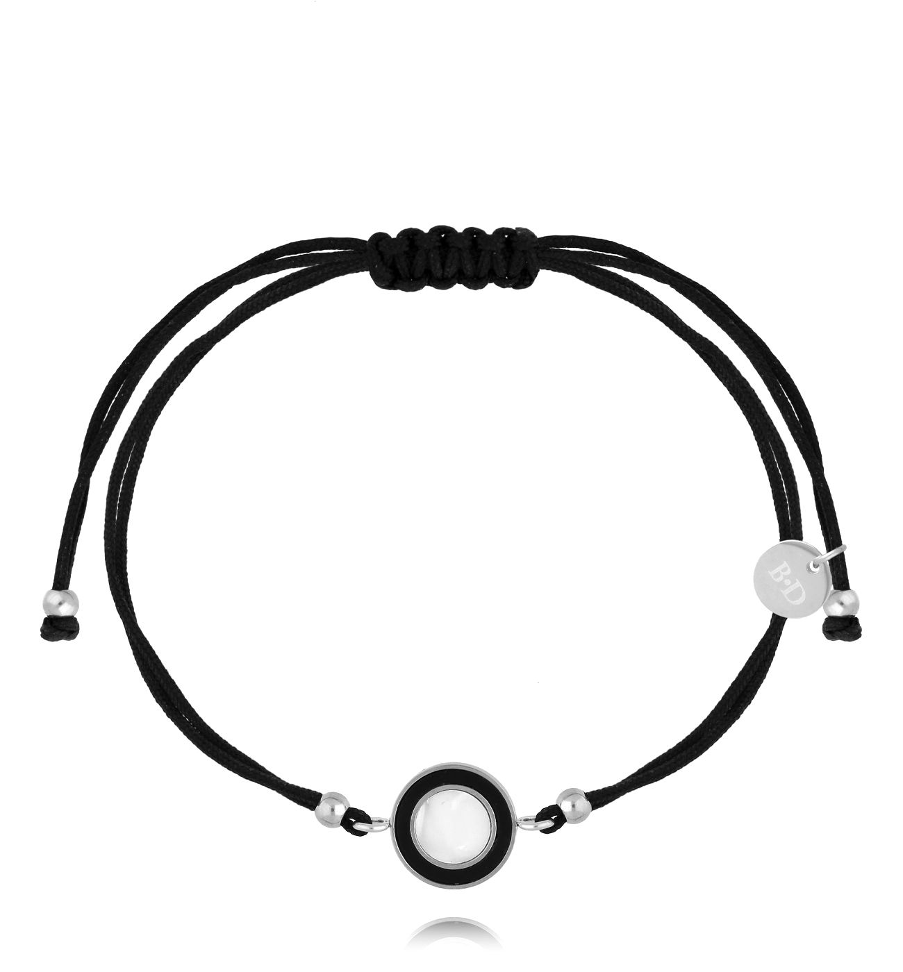 Bransoletka z czarnym sznurkiem i dyskiem srebrna BGL1038