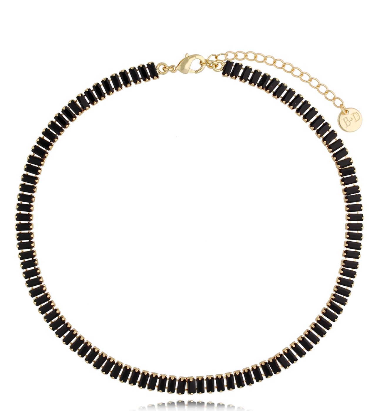 Naszyjnik tenisowy złoty z czarnymi kryształkami Mariah 37 cm NS0275