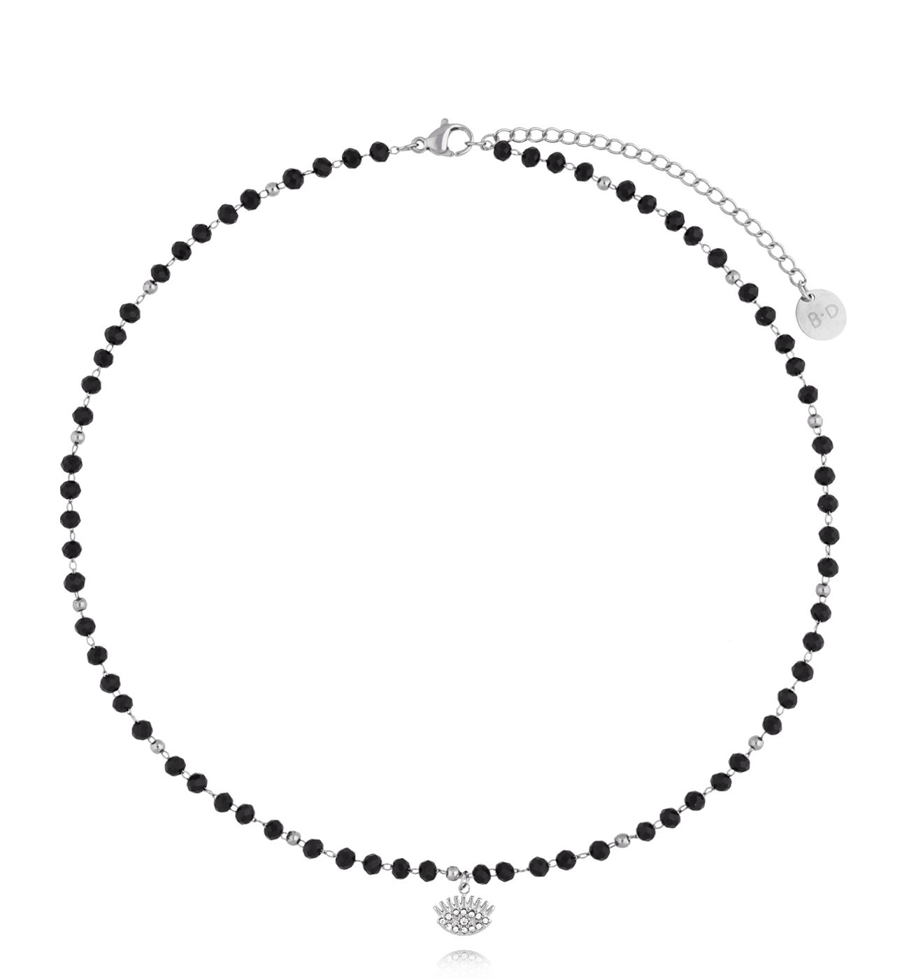 Naszyjnik czarny z kryształkami i zawieszką srebrny NSY0433 - By Dziubeka