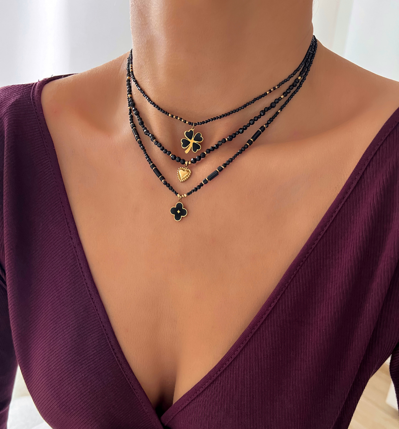 Zestaw czarnych naszyjników Z0294 - By Dziubeka