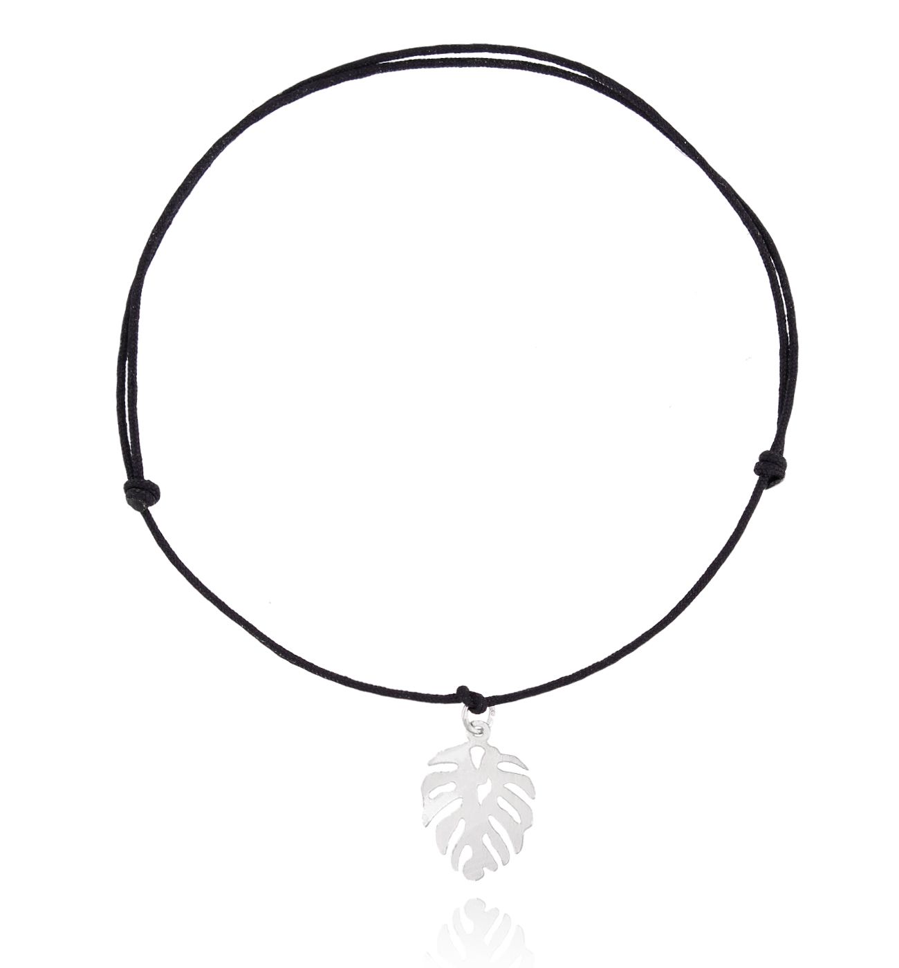 Bransoletka srebrna monstera na czarnym sznurku BSE0076