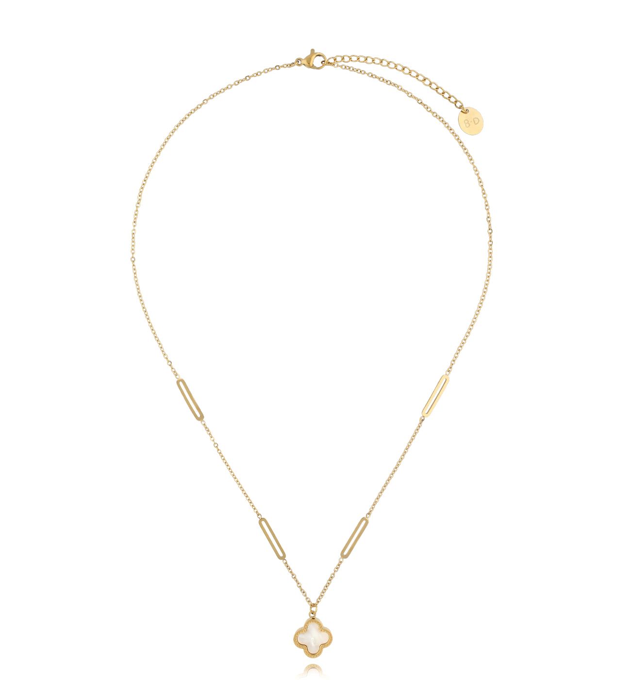 Naszyjnik złoty z białą koniczynką NSY0297