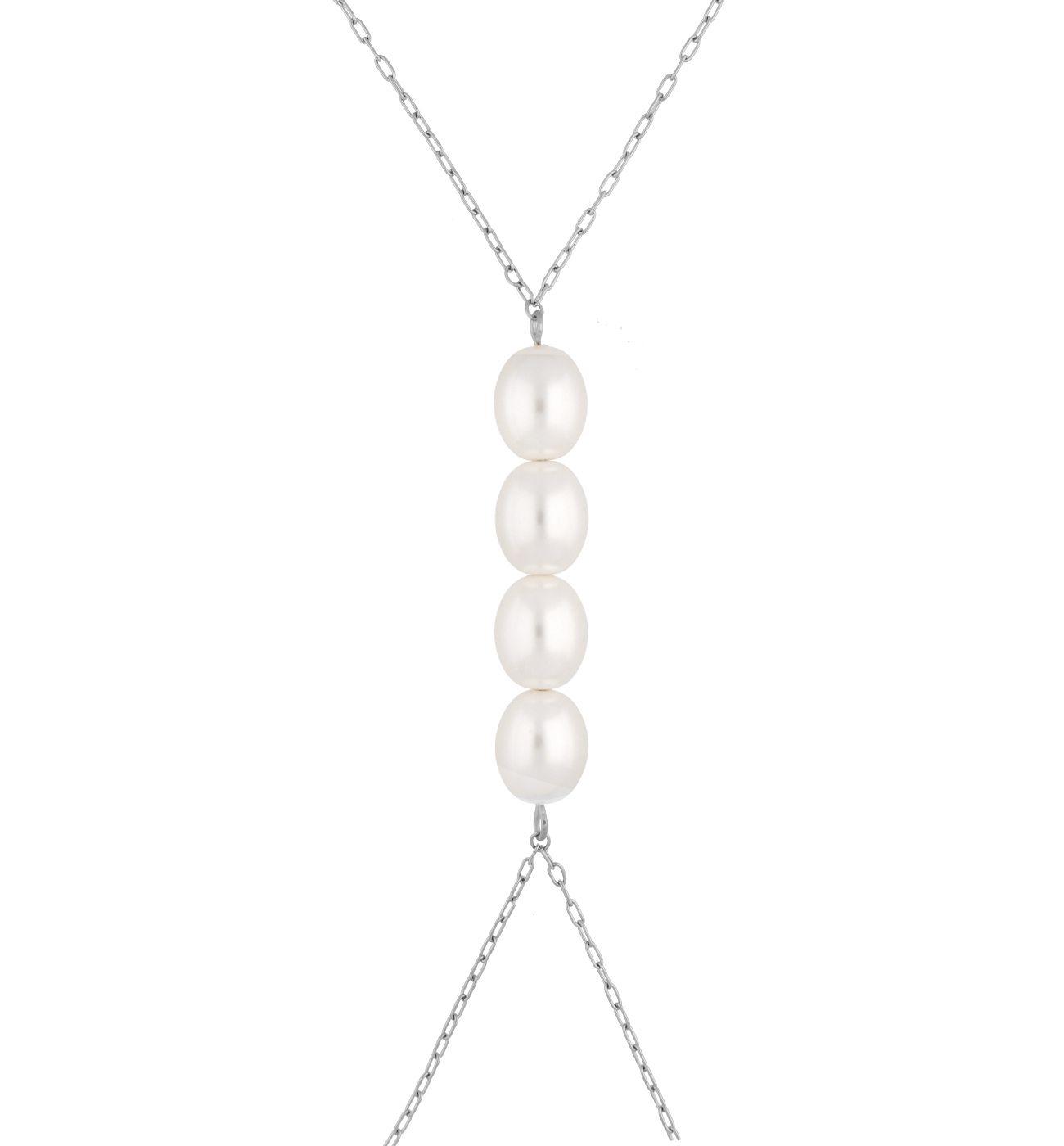 Naszyjnik na ciało srebrny z perłami NSA0743