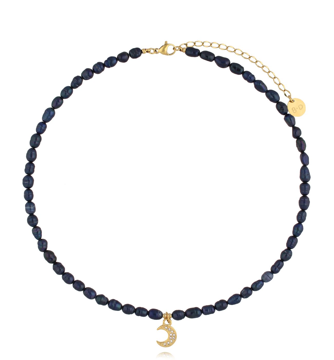 Naszyjnik z granatowymi perłami i księżycem - By Dziubeka
