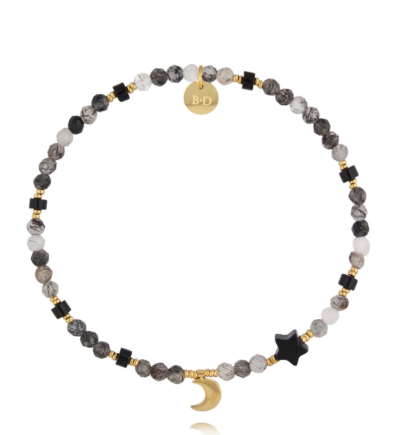 Bransoletka szara z księżycem i gwiazdką - By Dziubeka
